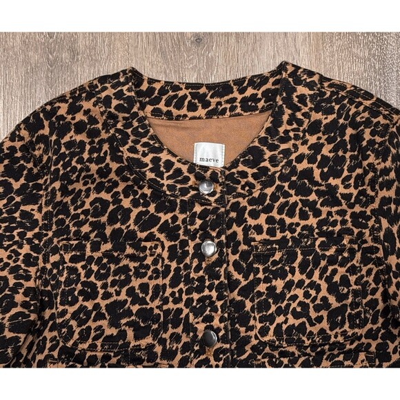 Anthropologie Maeve Jacket Womens Medium Leopard Print Cropped Button Pockets - Picture 7 of 12